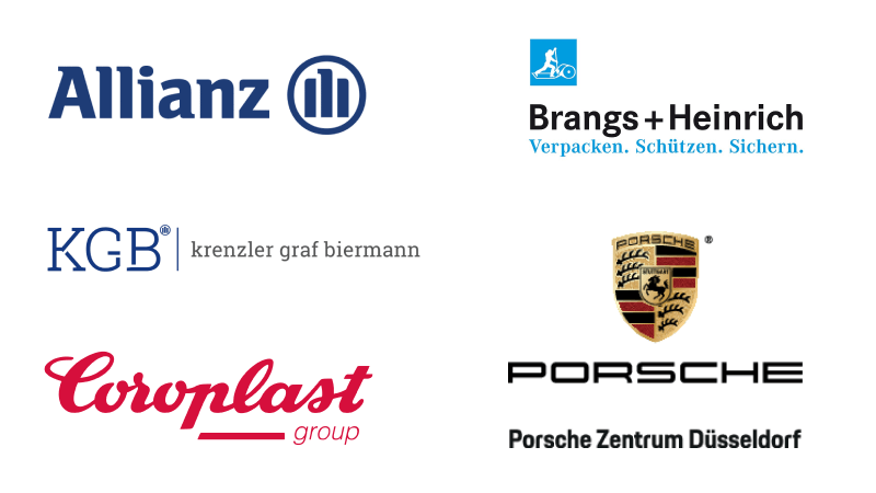 Logos der Sponsoren: Allianz, Brangs + Heinrich, Coroplast, Krenzler Graf Biermann, Porsche Zentrum D&uuml;sseldorf